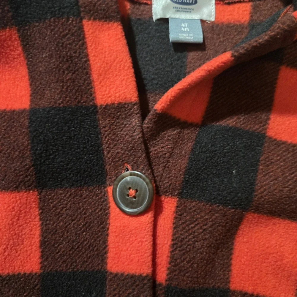 Youth 4T Fleece  Cape/wrap W/ Button Red & Black Buffalo checkered Hood Old Nav